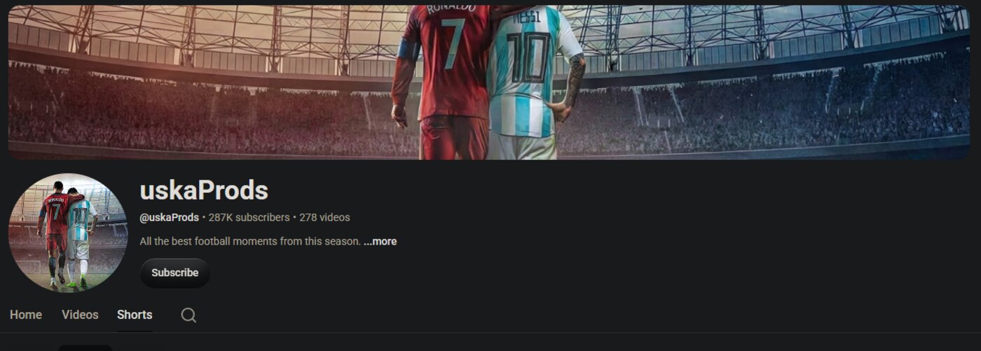 Full uskaProds YouTube channel capture showing 287K subscribers and 278 videos